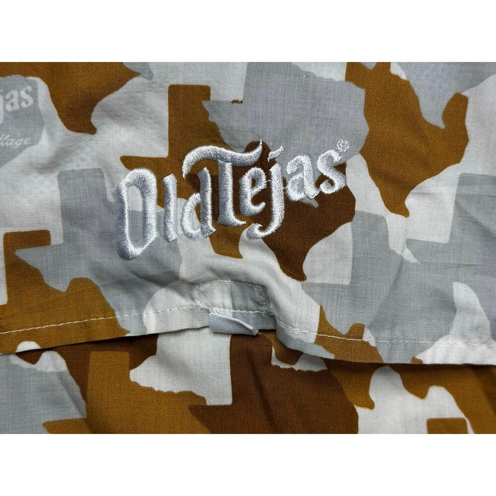 Old Tejas Men's Short Sleeve Orange Texas Print Camouflage Button Up Shirt - S - Picture 4 of 6